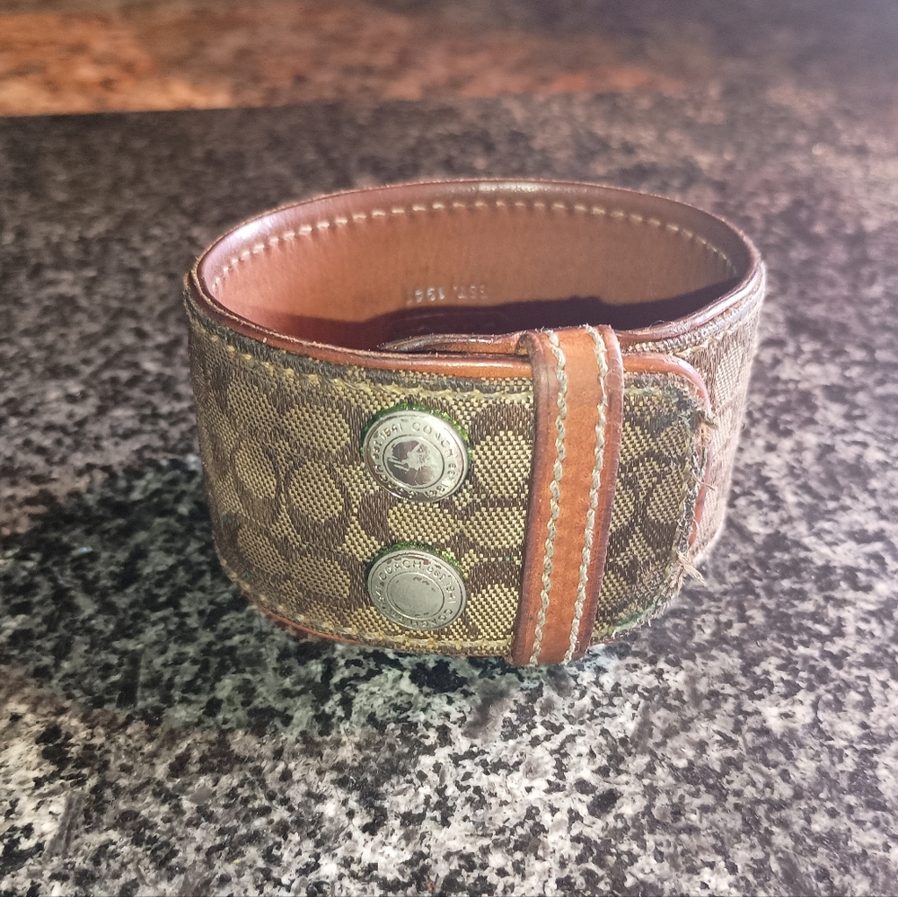Authentic Coach Tan Leather Monogram Cuff Bracelet